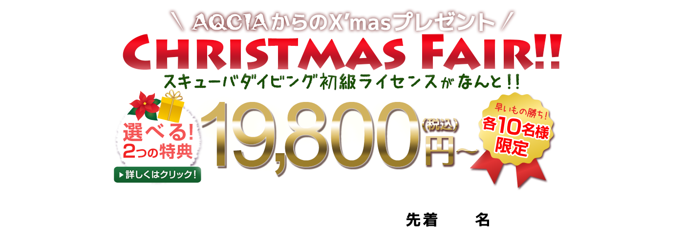 アクシアからのクリスマスプレゼント★スキューバダイビングの初級ライセンスがなんと19800円〜！先着20名