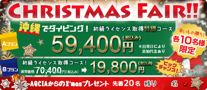 アクシアからのクリスマスプレゼント★スキューバダイビングの初級ライセンスがなんと19800円〜!先着20名